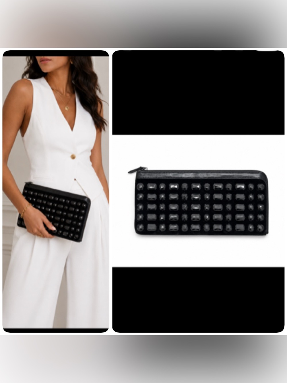 LuLu Black velvet jeweled clutch wristlet